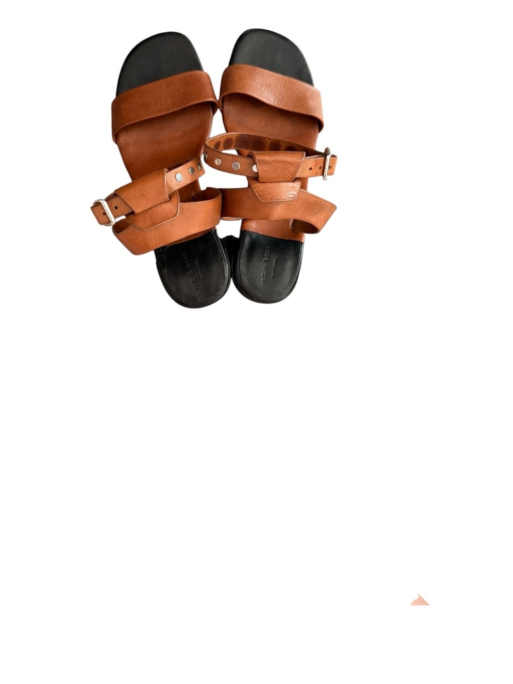 rag & bone Tan Leather Double-Strap Buckle Sandals